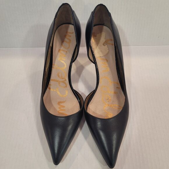 Sam Edelman  9.5M 'ONYX' Black Leather Pointed Toe Pumps Stiletto Croc Embossed - Picture 2 of 14